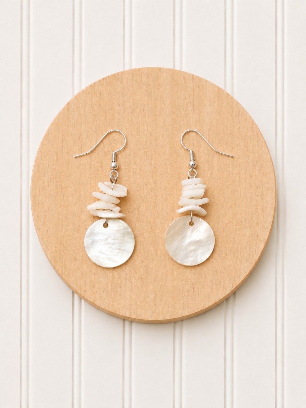 Women's Iridescent Abalone Shell And Natural Shell Beads Drop Earrings